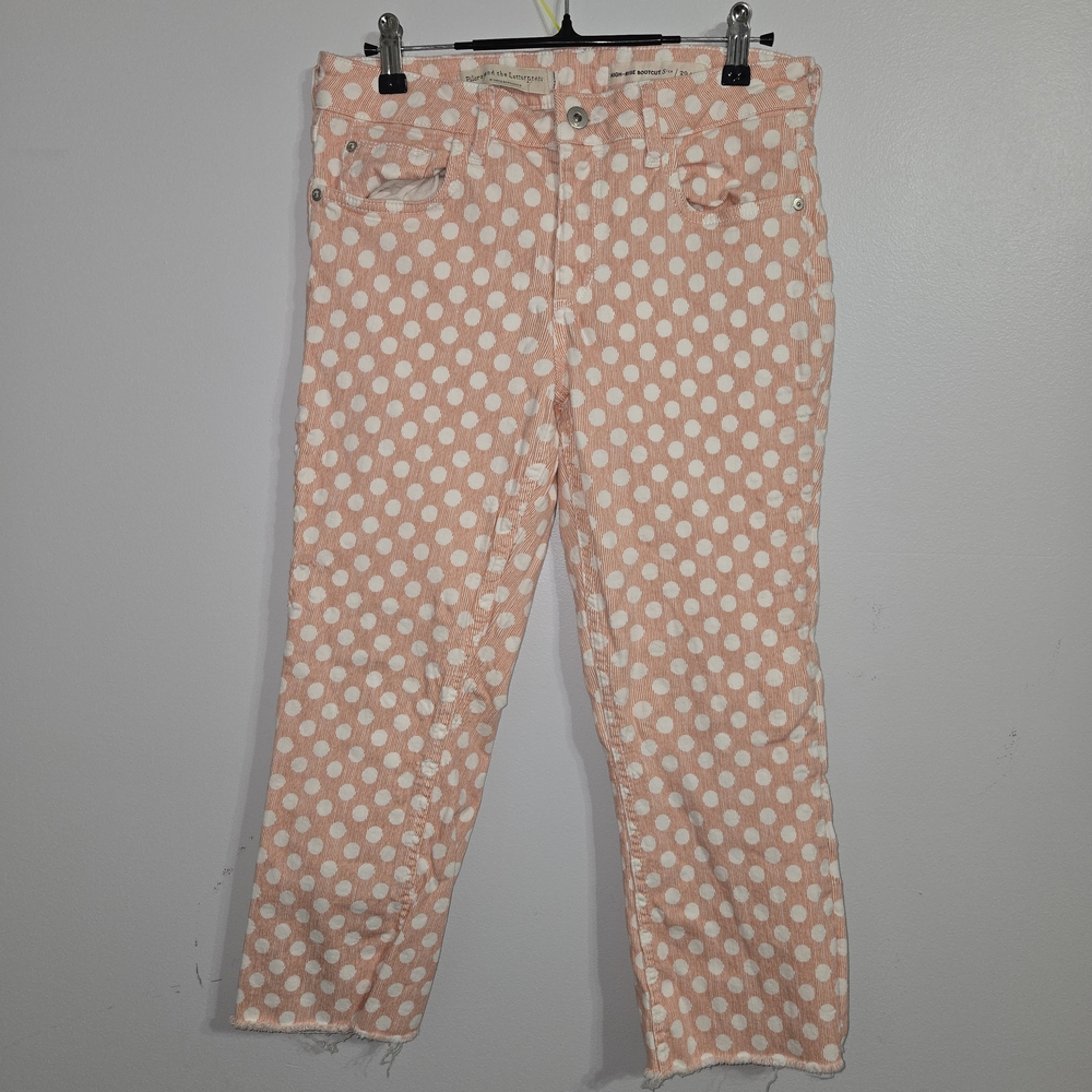 #29. Anthropologie Pilcro High Rise Bootcut Pink & White Polka Dot Jeans Size 29